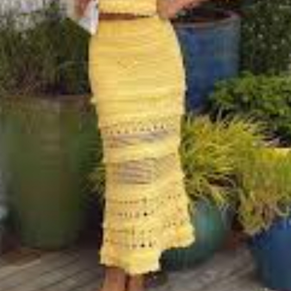 MAJE Yellow Crochet Knit Midi Skirt - Picture 1 of 7